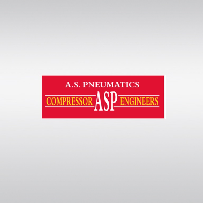 A.S. Pneumatics Logo, white text on a red background, Compressor Engineers in yellow surrounding the company initials