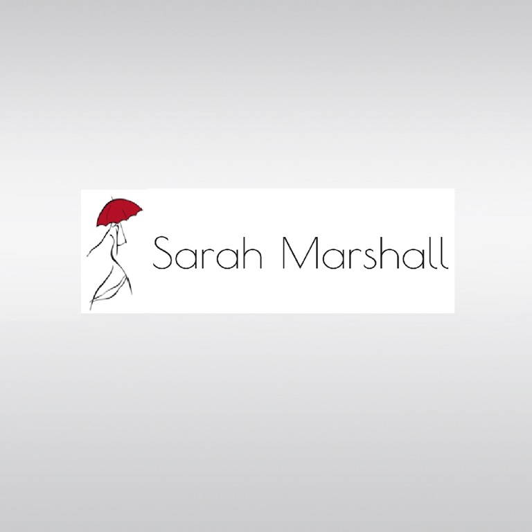 Logo of Sarah Marshall featuring a woman holding a red umbrella, symbolising protection and care.